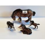 x4 Bay Beswick horses - A Shire Horse and 3 foals