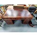 Large Partners desk with oxblood leather top and gold boarder D90cm x W153cm