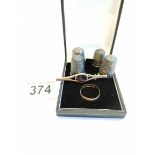 22k Gold Ring, Silver and Jet Brooch, Silver Thimbles