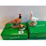 John Beswick Pheasants and a Goose with boxes Excellent condition
