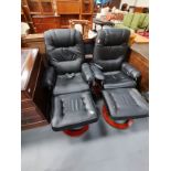 X2 black leather massage chairs with foot stools