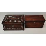 Rosewood Victorian Workbox with Mother of pearl inlay plus Rosewood tea box