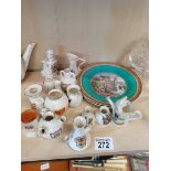 2 decorative plates and a selections of mini vases
