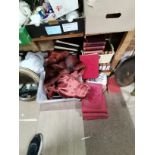 5 boxes of books, China, fur, and round mirror etc