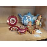 Wedgwood Jasperware tea pot, Goebel figure +1, plus 3 x Limoges La Reine