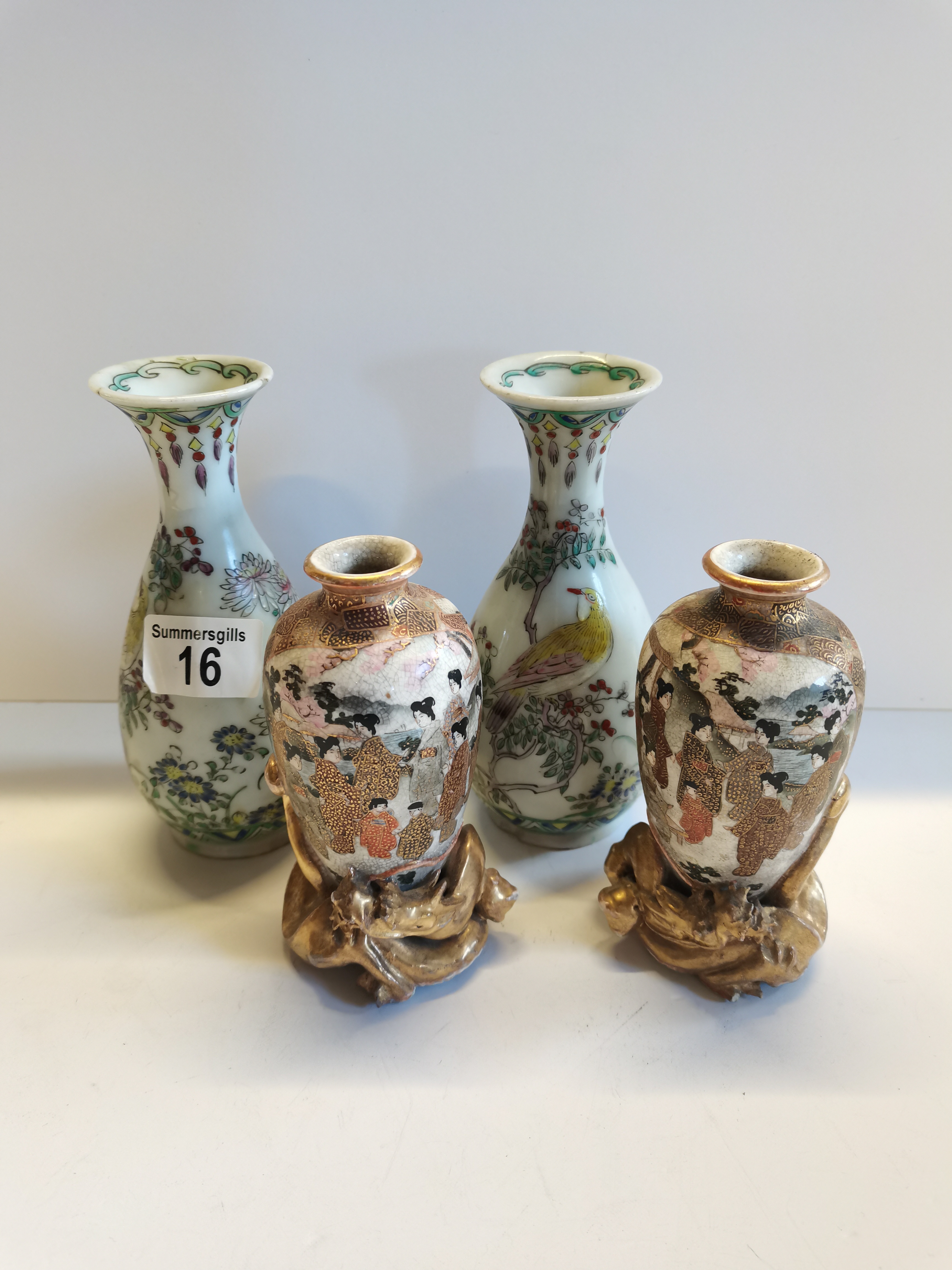 X2 pairs of Chinese vases. Slight damage to tallest pair