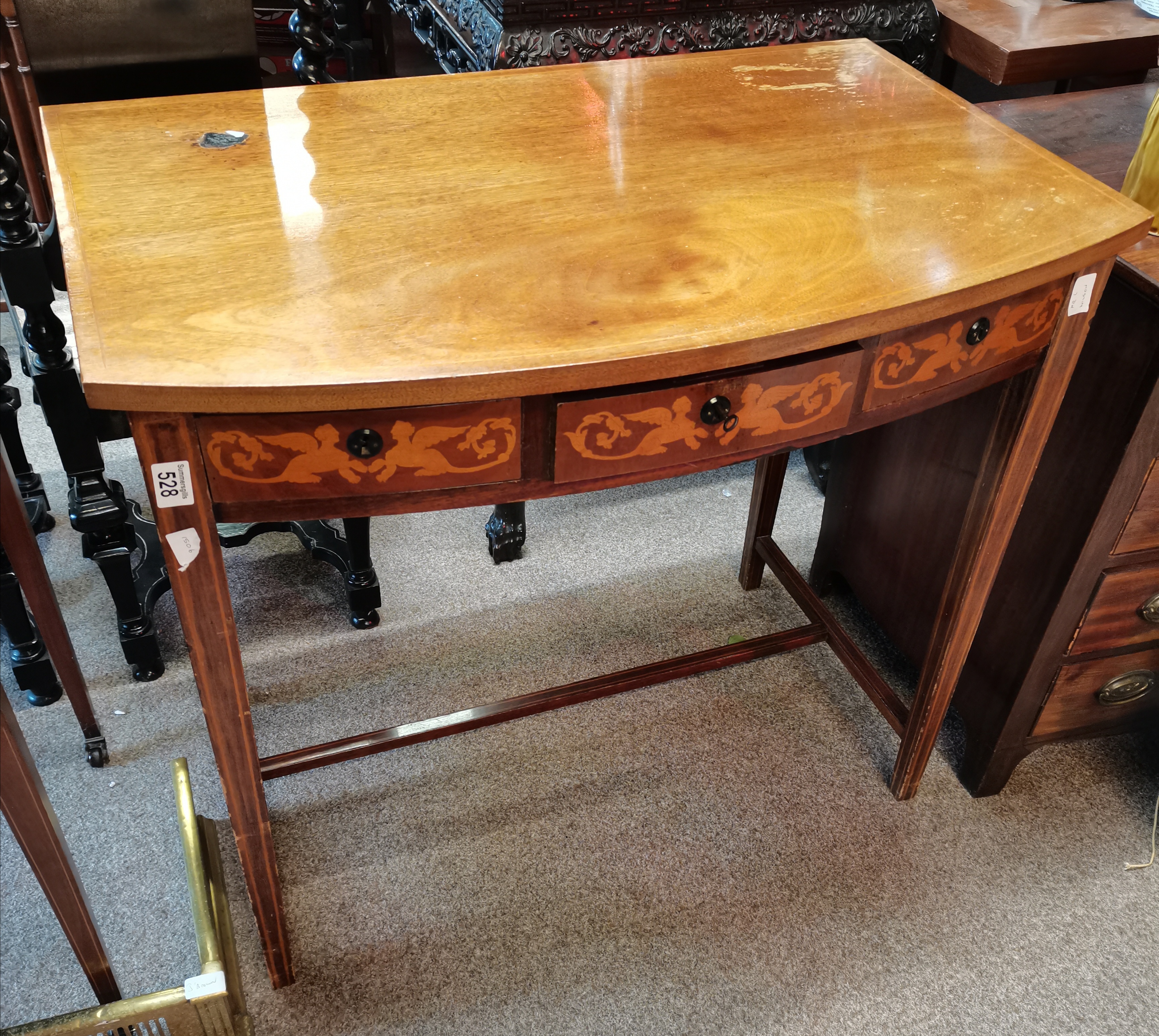 Antique Satinwood bow fronted side table