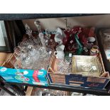 2 x boxes misc. items incl cut glass decanters, Cranberry glass etc