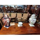 Masons Ironstone bowl and vase with lid plus Imari Ginger jar with Japanese pattern