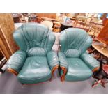 x2 green leather armchairs