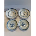 Chinese blue and white bowls with character mark on two