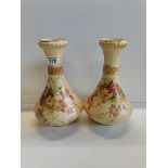 X2 Royal Worcester Porcelain Blush Ivory Vases decorated with flowers. Excellent Condition