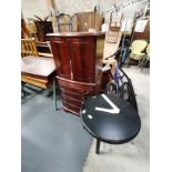 black side table and vintage drinks cabinet cupboard