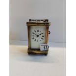 Small Brass carriage clock with key 7.5cm x 12cm