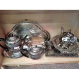 collection of Silver plated trays, tea/coffee pots and jugs
