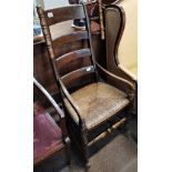 Antique oak and elm rocking chair and spindle backed chair