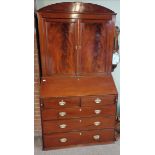 Georgian Mahogany Bookcase/Bureau with inlaid detailing inside. H223cm ( legs in the drawer) x
