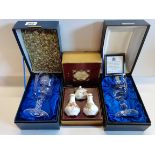 Royal Wedding Presentation Goblet No 323, Silver Jubilee Goblet No 517 & Crown Derby Salt n Pepper &