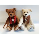x2 Steiff Teddy Boo Bears Brown No 00747 and White No 01003. In box, condition as new