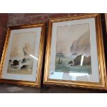 2 x Victorian Seascape watercolours by L HARTLAND