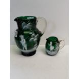 x2 Mary Gregory glass jugs