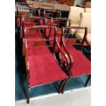 Set of 6 antique mahogany dining chairs plus 2 carvers with maroon seats