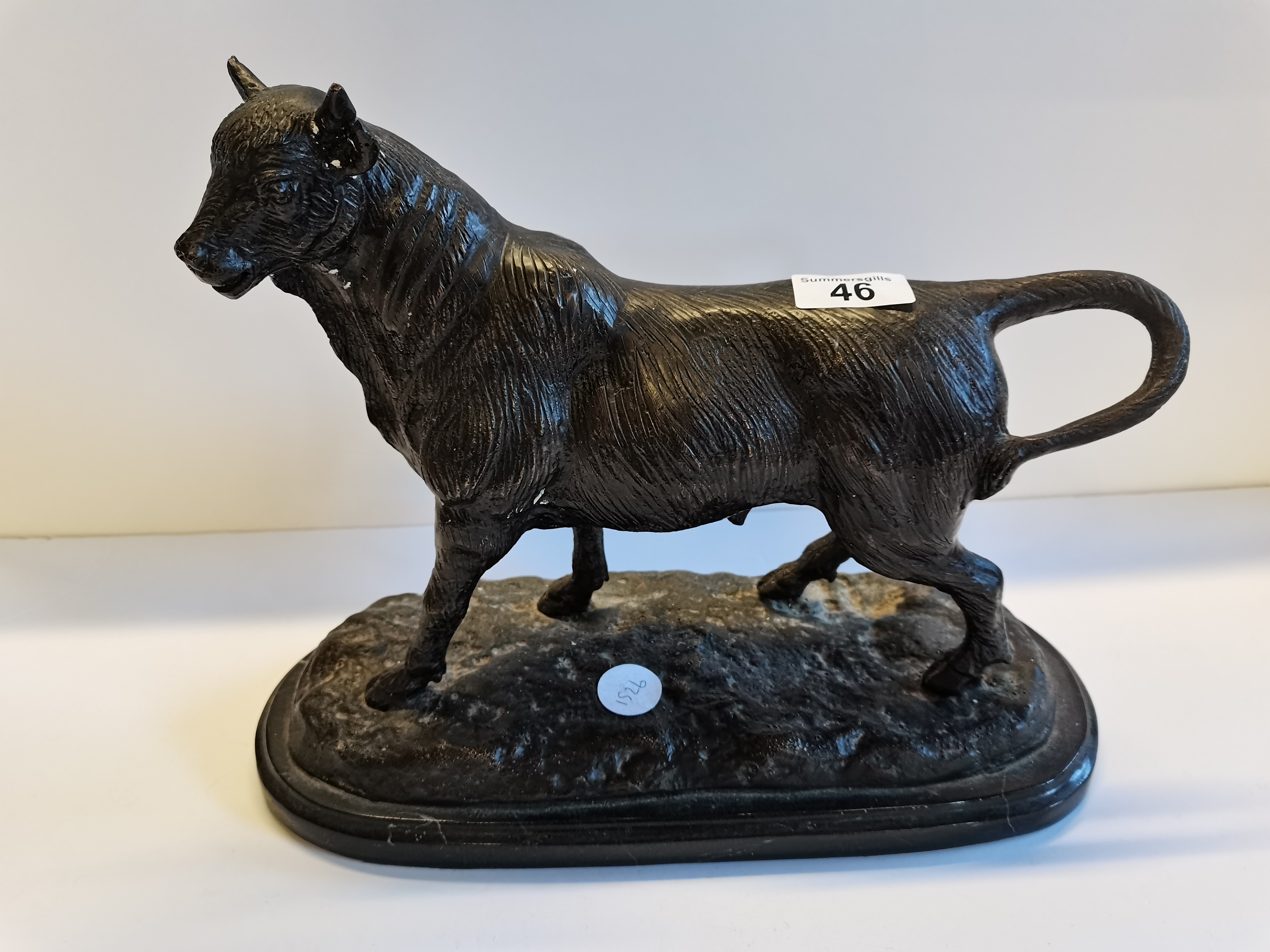 Metal statue of a Bull on Base signed - Image 2 of 9