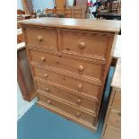 Pine 5 ht chest of drawers 92cm x 118cm ht