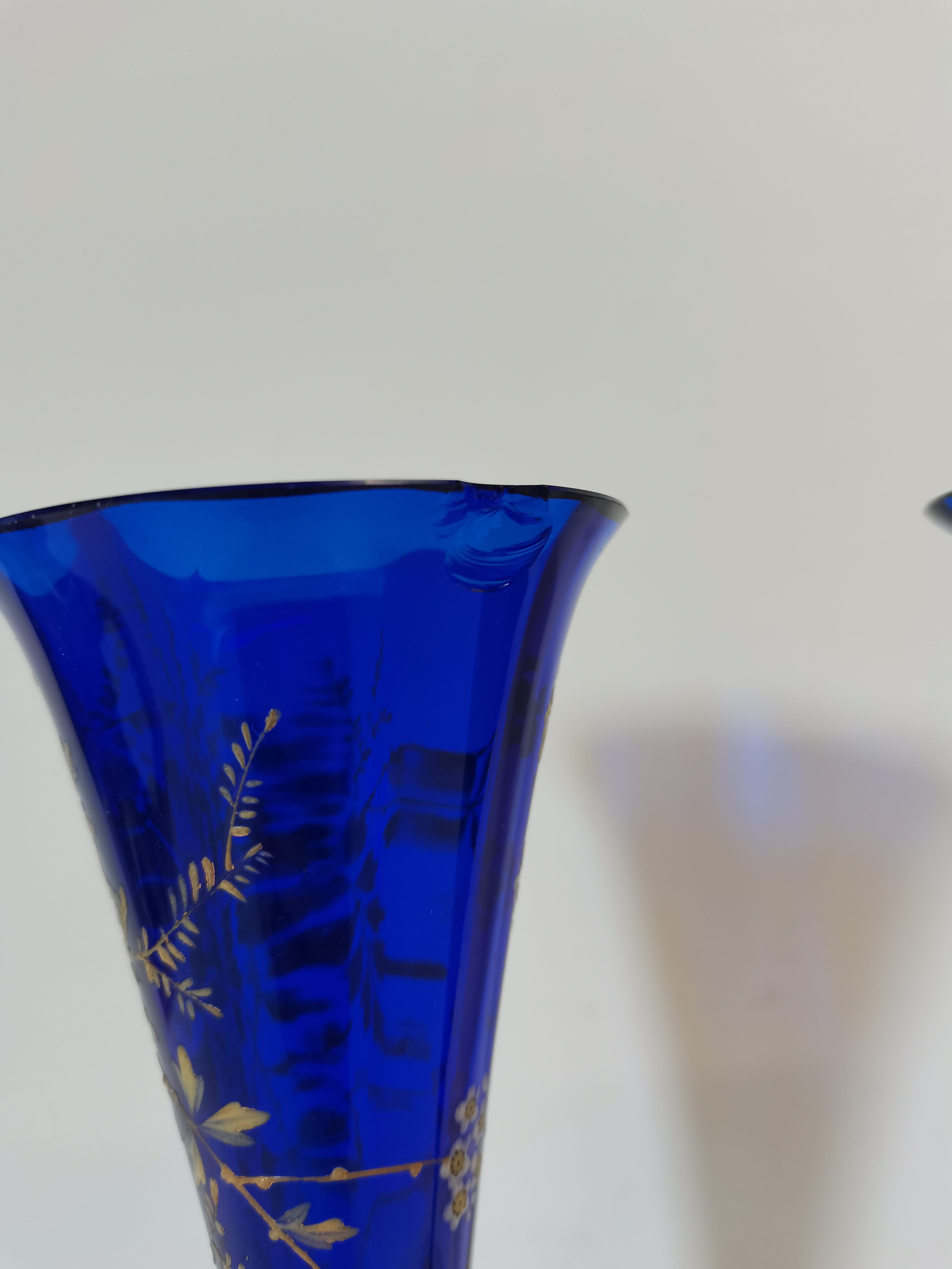 Pair of hand-decorated blue Victorian vases (chip to one rim) - Image 6 of 6