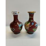 Pair of Burgundy Cloisonne Vases