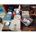 Collection of Wedgwood plates, Royal Albert picture plates plus other boxed China items, portmeirion