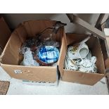 2 Boxes Containing Botanic Garden Pottery Glass Bowls A Goose Decanter and plates etc