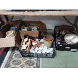4 Boxes Of Misc. to Include a Singer Sewing Machine in box and glass and pottery