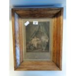 Framed etching plus wooden galleon