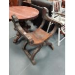 Oak carved leather throne chair - back missing