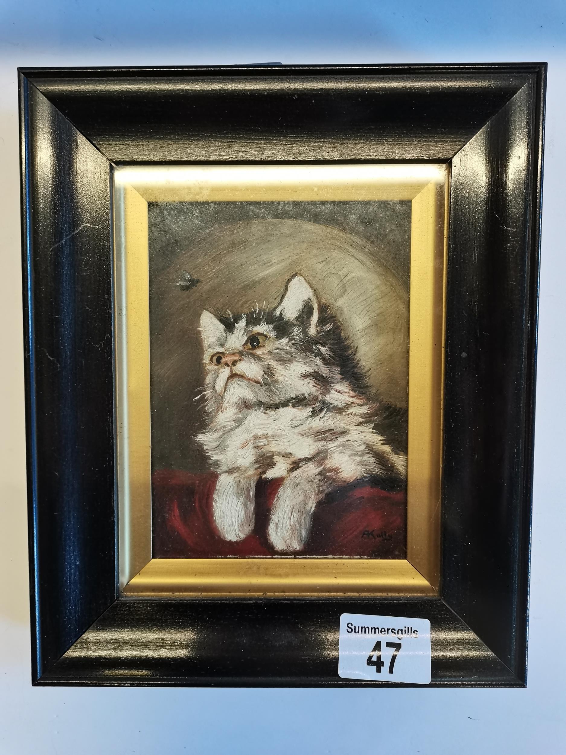 Madame Momtshila (Cat) painted by her owner Artur Kully 1932 in black frame