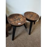 A pair of oak pokerwork stools