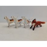 x3 Beswick hounds and x1 Beswick fox