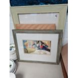 3 x Framed watercolours by Katherine Fleming "Afternoon Tea", "Pie" and "Crowning"