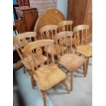 Round Pine table (122cm diameter) and 6 matching chairs