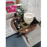Round occasional table, oriental tray, trinket box and vases