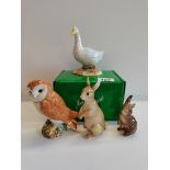 John Beswick Goose with Box, John Beswick Rabbit and another Beswick Rabbit and Beswick Owl