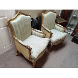 2 French Louis XV Style armchairs (cat claw mark damage on upholstery of one chair)
