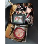 Costume jewellery, beads compact mirror etc