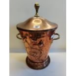 Ornate 2 Handled copper and brass Bucket with lid with tin bucket inside