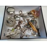 A selection of silver items inc. Silver Jewellery, scent bottles, cutlery and pickle folks