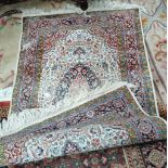 Silk rug cream, pink, dark blue, 90cm x 1.5m