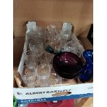 1 box of Glassware - Antique glasses, Crystal and coloured glass etc