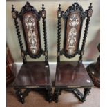 A superb quality Pair of Italian style hall chairs with bone decoration to the backs