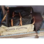 Genuine Louis Vuitton suit carrier and Keepall Duffel brown bag and a Visconti leather documents